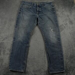 American Eagle Jeans Mens 36x30 Blue Distressed Slim Straight Button Fly USA